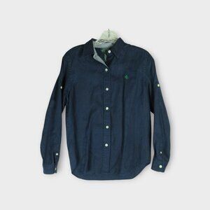 Lauren Ralph Lauren Navy Linen Roll Tab Shirt Size SP Casual Button Down